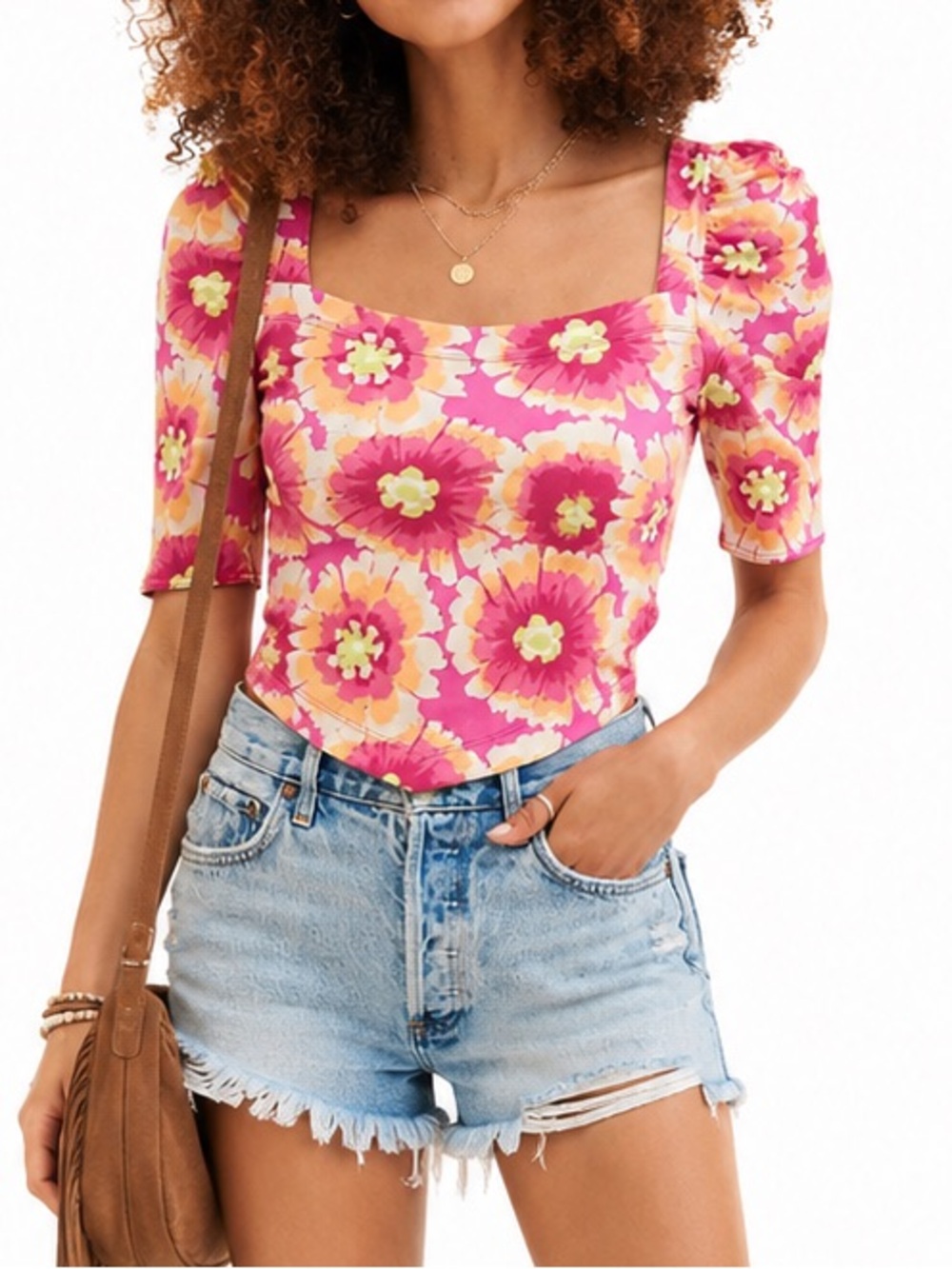 FREE PEOPLE Give Me More Boho Floral Crop Top - Bishop Sleeve - Size Medium- NWT